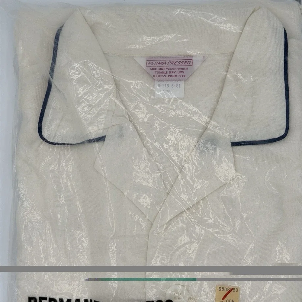 Vintage Mens Pajama Set Long Sleeve Long Leg Size Lage New Deadstock Perm Press